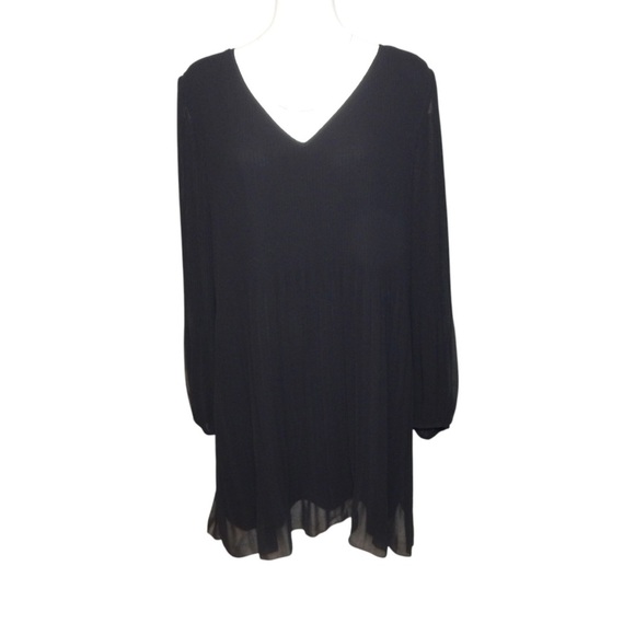 Wilfred Black Pleated Flowy Dress A-Line Shift Long Sleeve V-Neck Size Large - Picture 2 of 9